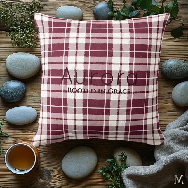 Coussin Bourgogne et Carreaux Blancs | Tartan Rustique Per (Créateur téléchargé)