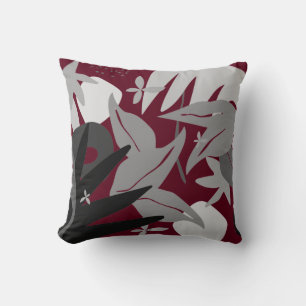 Coussin Bourgogne et gris Artiste Feuilles Abstraits