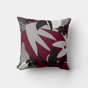 Coussin Bourgogne et gris Artistique Abstrait Tropical