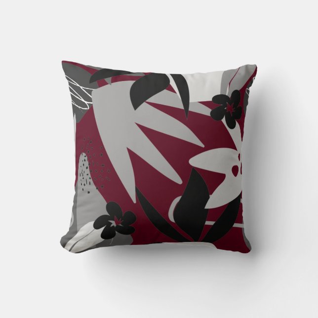 Coussin Bourgogne et gris Artistique Abstrait Tropical (Recto)