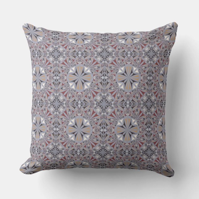 Coussin Bourgogne et motif élégant gris (Recto)