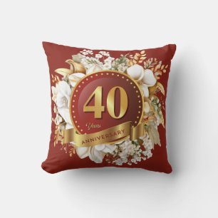 Coussin Bourgogne Et Or Floral 40e Anniversaire De Mariage