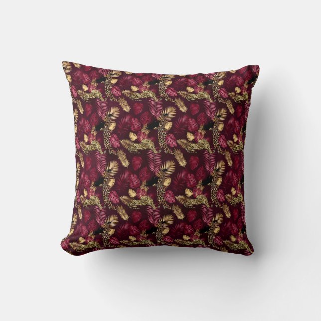 Coussin Bourgogne et Or Série Léopard Design 12 (Recto)