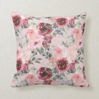 Coussin Bourgogne et Roses bleus en rose