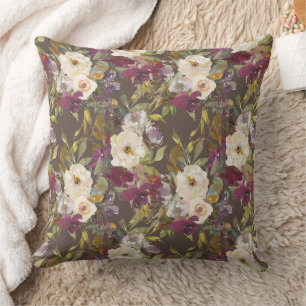 Coussin Bourgogne Fleur Marron Élégant Crème