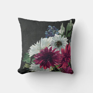 Coussin Bourgogne Floral Splash sur Noir déchiré