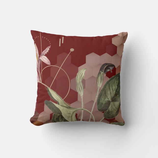 Coussin Bourgogne & Or Artiste Floral Ombre Hexagon (Recto)