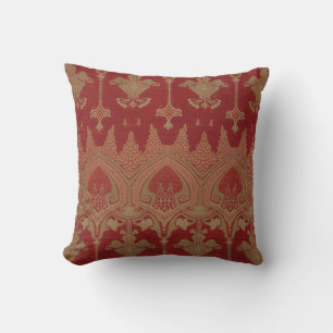 Coussin Bourgogne Or Damassé Brocart Élégant Vintage
