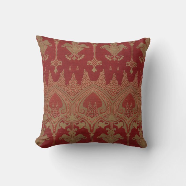 Coussin Bourgogne Or Damassé Brocart Élégant Vintage (Recto)