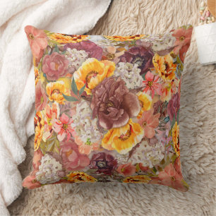 Coussin Bourgogne Orange Crème Floral Kaki Automne 