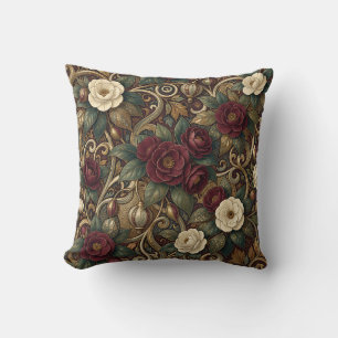 Coussin Bourgogne Orné Floral et Lanterne Dorée Vintage