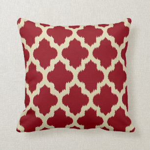 Coussin Bourgogne Réversible, Or Et Tan Quatrefoil Ikat
