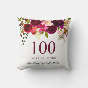 Coussin Bourgogne Rouge Floral Boho 100e anniversaire Cade