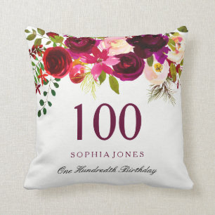 Coussin Bourgogne Rouge Floral Boho 100e anniversaire Cade