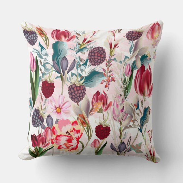 Coussin Bourgogne Rouge Rustique Fleurs Florales Nature (Recto)