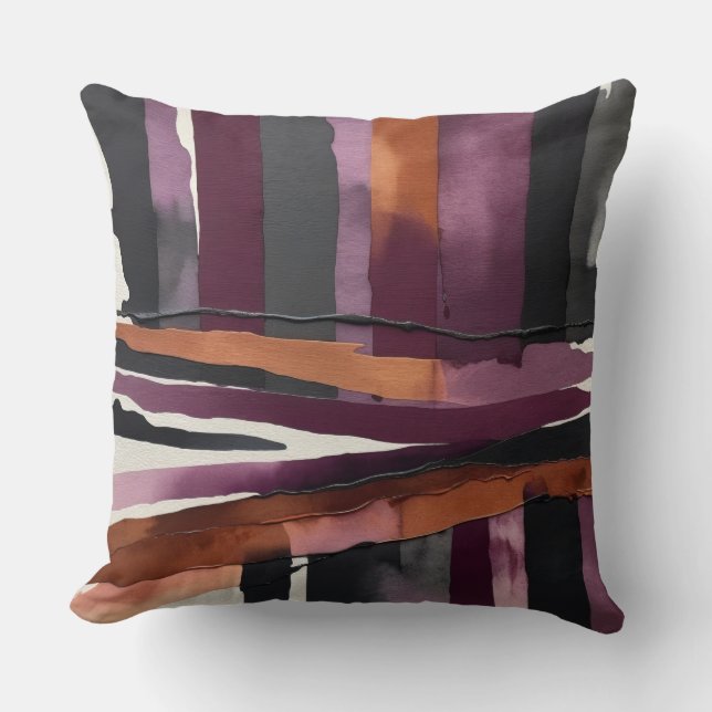 Coussin Bourgogne, rouille et noir abstrait (Recto)