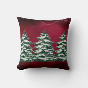 Coussin Bourgogne Snowy Arbres À feuillage persistant Jete