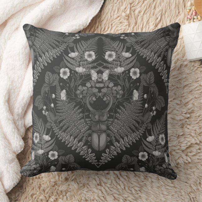 Coussin Bousier et fougères, en noir et blanc (Couverture)