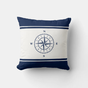 Coussin Boussole - Bleu et blanc Nautique