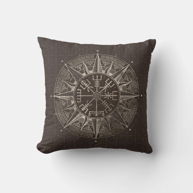 Coussin Boussole de Vegvisir - de Viking - cuir Brown et (Recto)