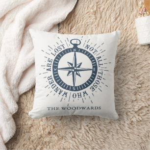Coussin Boussole nautique et citation Nom de famille perso