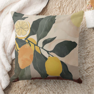 Coussin Bouteille de citron avec Artwork de fruits Abstrai