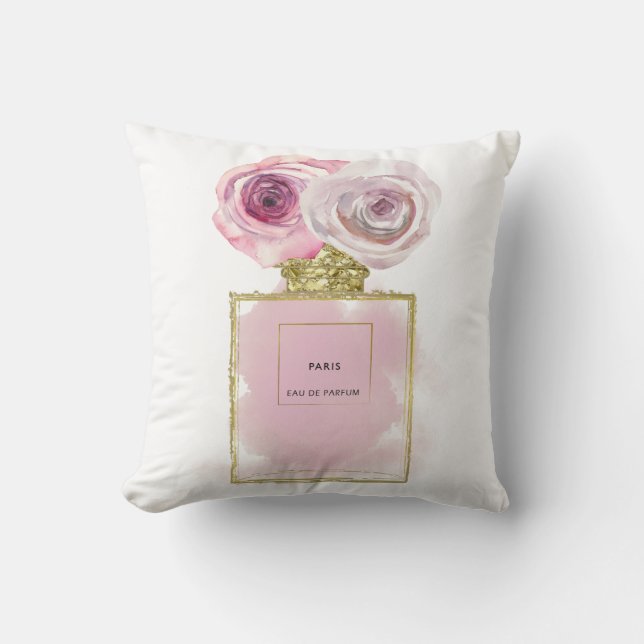 Coussin Bouteille de parfum de mode florale Roses roses Gl (Recto)