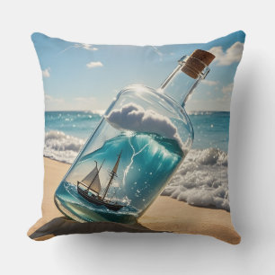 Coussin Bouteille de Sérénité au Bord de Mer