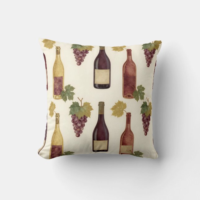 Coussin Bouteille de vin vintage motif vigne (Recto)