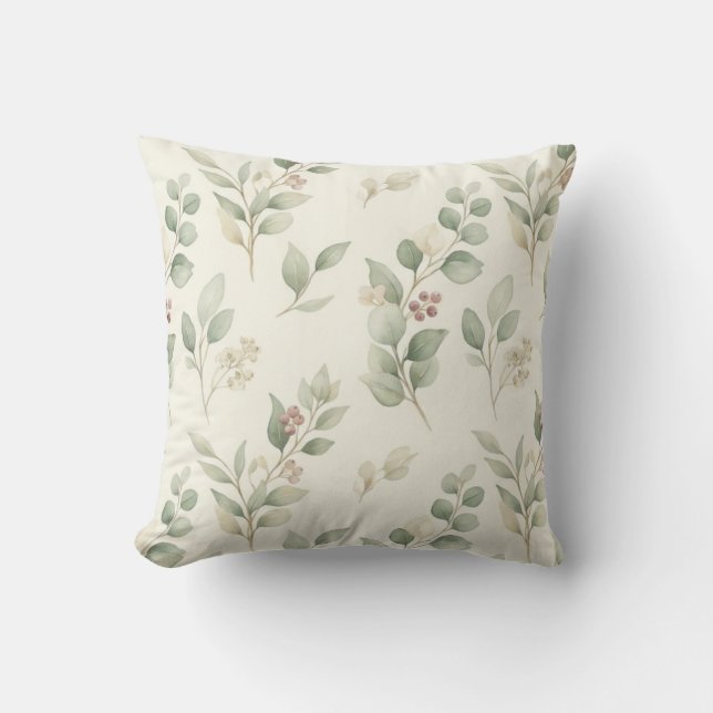 Coussin Bouteille élégante à l'aquarelle d'eucalyptus et d (Recto)