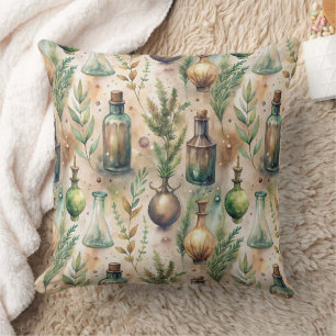 Coussin Bouteilles Botaniques d'Apothicairerie Cottagecore