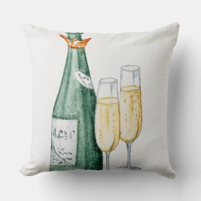 Coussin Bouteilles de Champagne et deux verres (Recto)