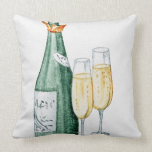 Coussin Bouteilles de Champagne et deux verres