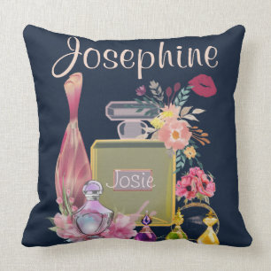 Coussin Bouteilles de parfum à noms personnalisés motif in
