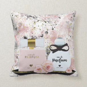 Coussin Bouteilles de parfum de New York Or et Roses Rose 