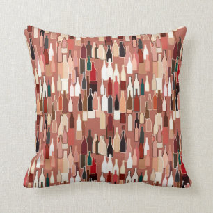 Coussin Bouteilles de vin, couleurs de terre, arrière -