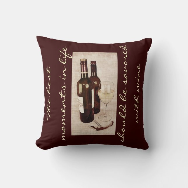 Coussin Bouteilles de vin rustiques et un verre de vin (Recto)