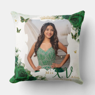 Coussin Bouteilles florales Emerald Green Photo Quinceañer