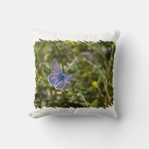 Coussin Bouton bleu Bord blanc