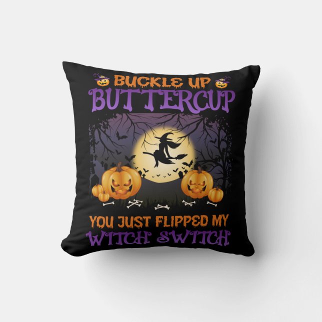 Coussin Bouton d'interrupteur de sorcière d'Halloween vers (Recto)