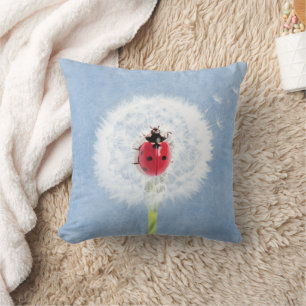 Coussin Bouton mignon de Ladybug sur Dandelion Nature