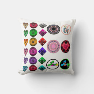 Coussin Boutons de dessin mignon coloré noir blanc clair