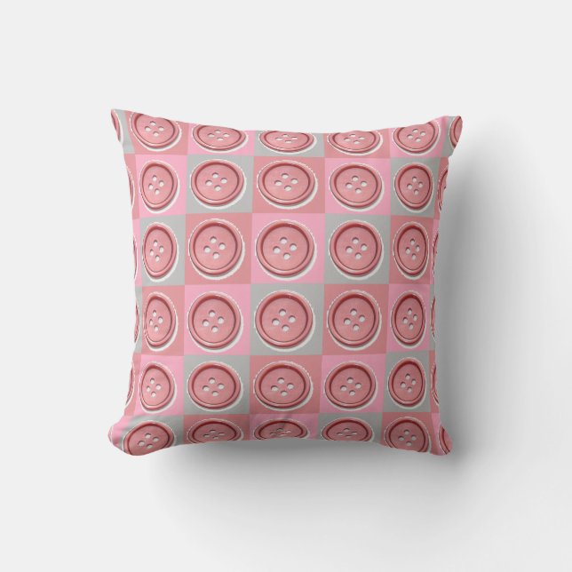 Coussin Boutons roses et motif à carreaux (Recto)