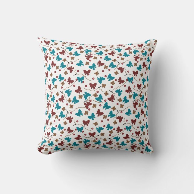 Coussin Boutons Rouges Fleurs en Papier Brun sur Fond Blan (Recto)