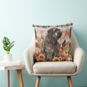 Coussin Bouvier des Flandres Chien Automne Aquarelle Fleur
