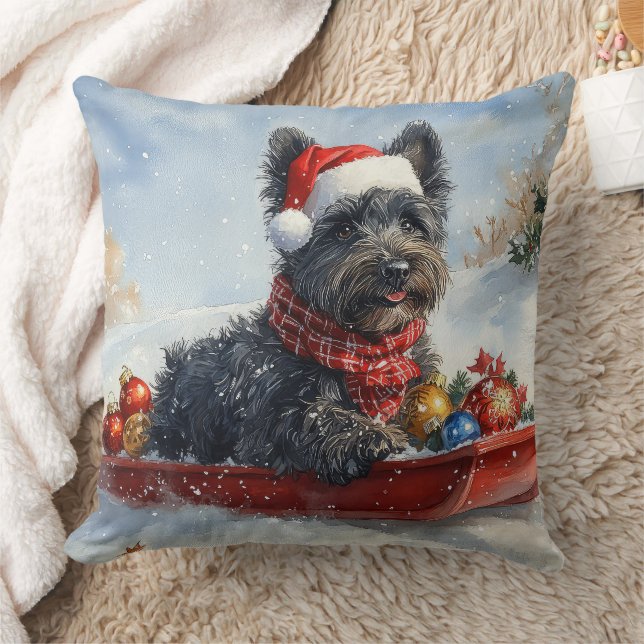 Coussin Bouviers Des Flandres Chien à Sledge Noël (Couverture)