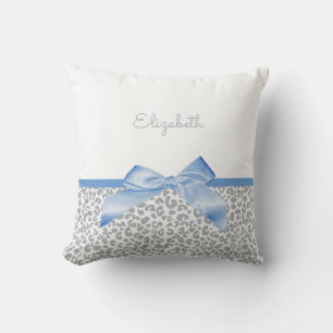 Coussin Bow bleu clair avec Empreinte de léopard tendance 