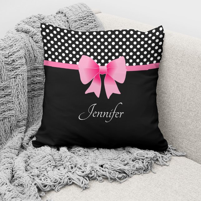 Coussin Bow rose Noir & Blanc Pois Nom du Motif (Créateur téléchargé)