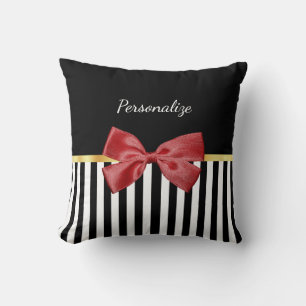 Coussin Bow rouge classique Grandes noires et blanches ave