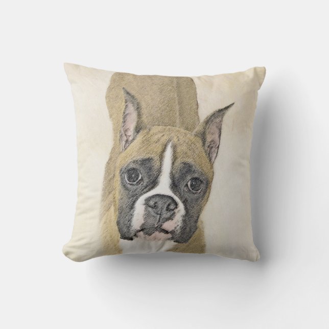 Coussin Boxer Peinture - Cute Original Chien Art (Recto)